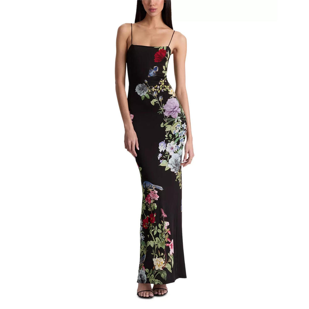 NEW, Alice + Olivia Fifi Venus Floral Maxi Dress in black size 6 #MD2677